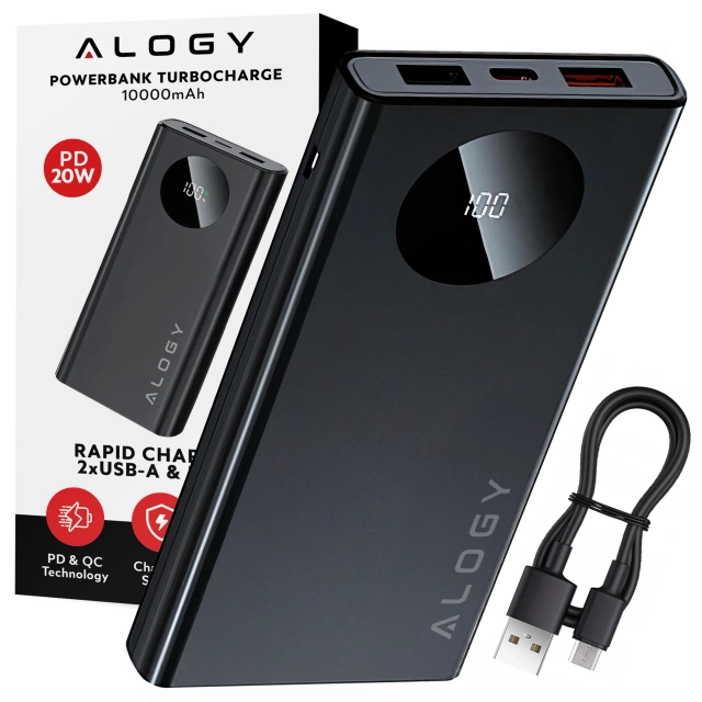PowerBank Alogy TurboCharge 120W PD PowerDelivery rýchle nabíjanie 10000mAh 2x USB-A 1x USB-C čierny