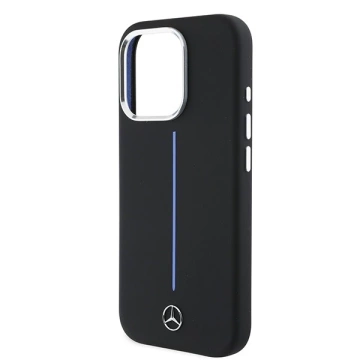 Чохол Mercedes для iPhone 16 Pro Max 6.9" Hardcase Silicone Blue Stripe MagSafe Black