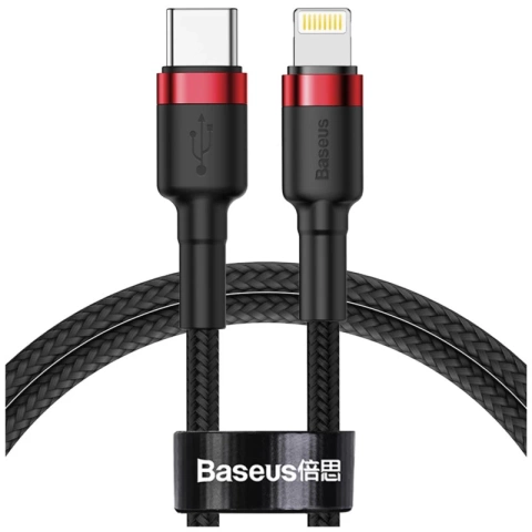 Нейлоновий кабель Baseus Cafule USB-C Lightning PD 1 м, чорний / червоний