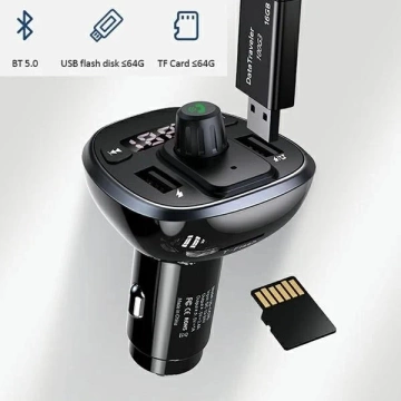 Sada handsfree do auta USAMS C21 s FM vysielačom, Bluetooth 5.0, MP3, 2xUSB 3.4A CC115GC01 (US-CC115) čierna/čierna