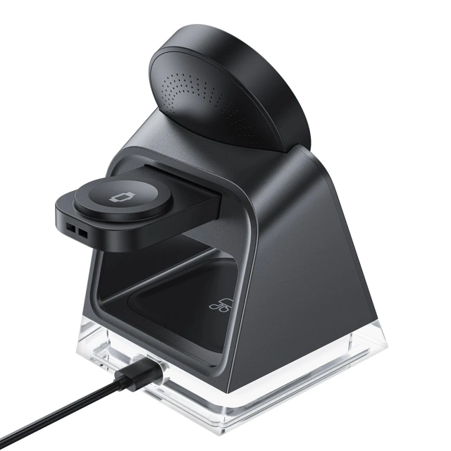 Acefast E17 MagSafe 3in1 Induktives Ladegerät 15W USB-A USB-C Kabel - Schwarz