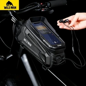 Wildman 1.2L Waterproof Bike Bag Black with Headphone Port