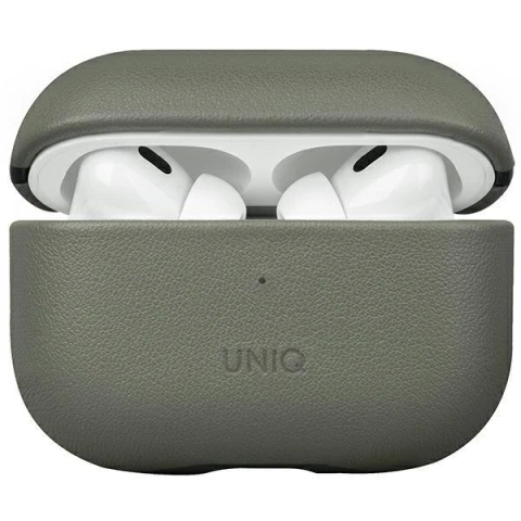 Ochranné pouzdro na sluchátka UNIQ Vencer pro AirPods Pro 2. generace z pravé kůže zelená/lišejník zelená