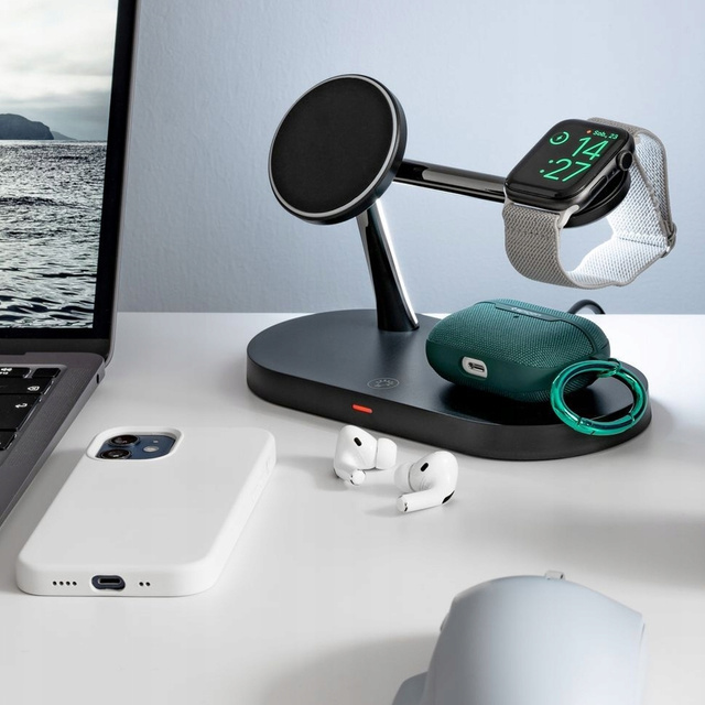 Qi Mag Safe 15W induktives Ladegerät für iPhone Apple Watch AirPods kabellose 5-in-1-Dockingstation Schwarz