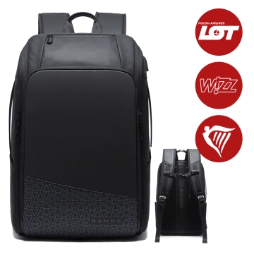 Wasserdichter Rucksack von Bange für Laptops bis 15,6 Zoll, ideal für Städtetrips, 49 x 31 x 18 cm, erweiterbar für Arbeit und Flugreisen, für Damen und Herren, mit USB-Anschluss, Schwarz