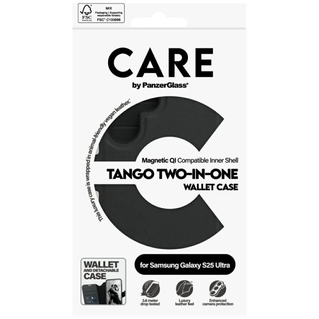 Case for Samsung Galaxy S25 Ultra CARE by PanzerGlass Feature Tango Wallet 2in1 Black