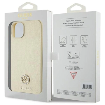 Etui Guess GUHCP15SPS4DGPD na iPhone 15 6,1" złoty/zlaté pevné pouzdro Kožené 4G kovové logo Strass