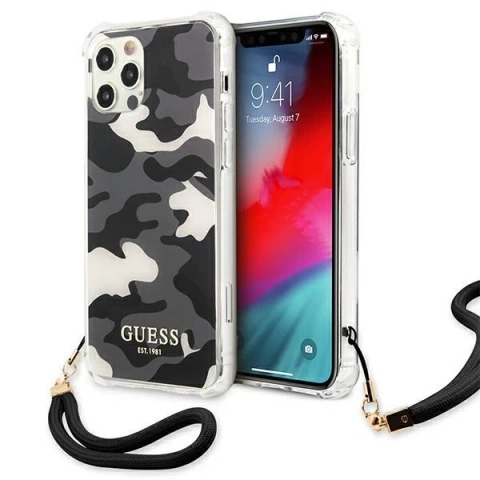 Guess GUHCP12MKSARBK iPhone 12/12 Pro 6,1" černý/černý pevný obal Camo Collection