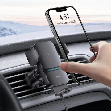 Baseus Wisdom Car Holder for a car phone with a QI inductive charger for a grille Black