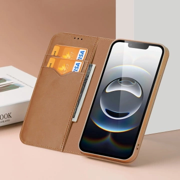 iPhone 16e Dux Ducis Hivo Schutzhülle mit Flip und RFID-Schutz - Braun