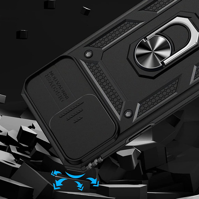 Etui Pancerne do Apple iPhone 13 Pro z osłoną aparatu Alogy Camshield Stand Ring Duty Black + Szkło