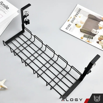 Držák organizéru kabelů police na kabely stolní lišty pod stůl hliník 38,5 cm Alogy Black