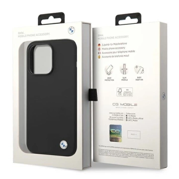 Etui BMW BMHCP14XSILBK pre iPhone 14 Pro Max 6,7" silikónové kovové logo