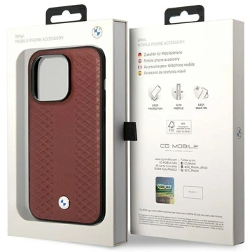 Sada na telefon BMW BMHMP14L22RFGR pro Apple iPhone 14 Pro 6,1" vínová/vínová kůže s diamantovým vzorem MagSafe