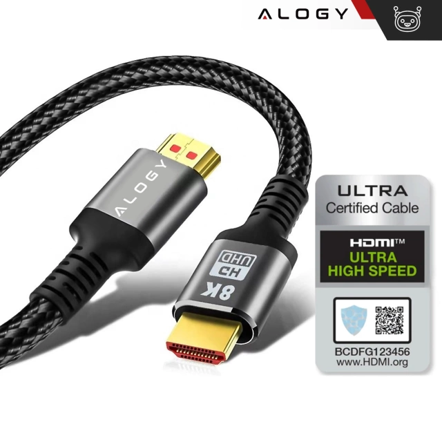Kabel HDMI 2.1 Alogy 5m 4K 8K PREMIUM MIEDŹ ULTRA High Speed 60Hz 48GBps Czarny
