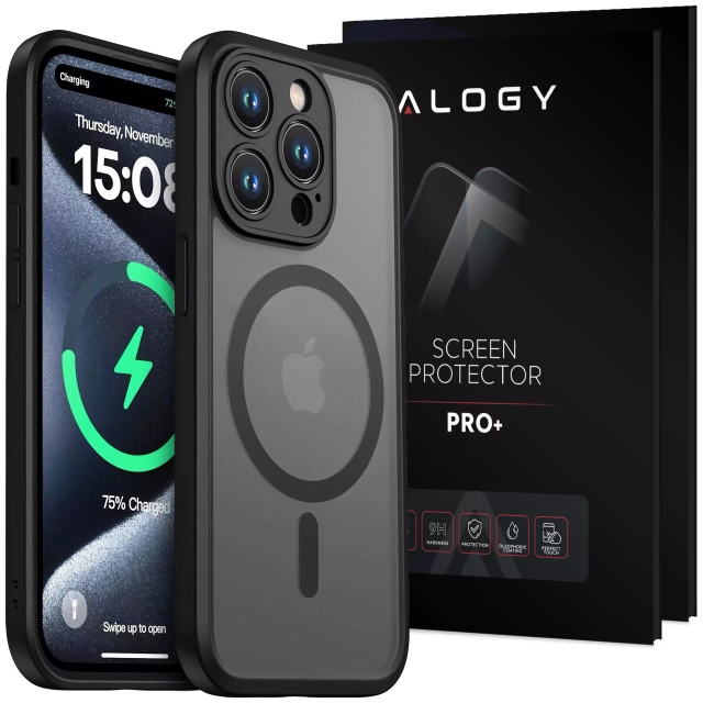 Apple iPhone 15 Pro Case Alogy MagSafe Hybrid Matte Case Matte Cover with Lens Protection Black