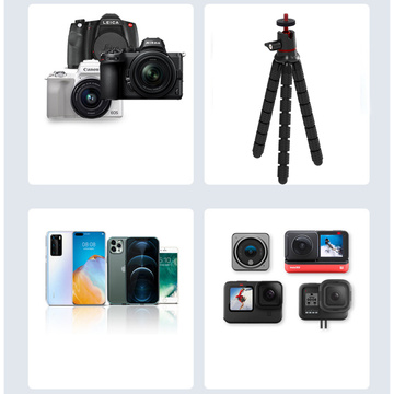 Elastyczny statyw do zdjęć mini tripod giętki na aparat kamerę telefon 1/4" trójnóg Octopus czarny + uchwyt do telefonu