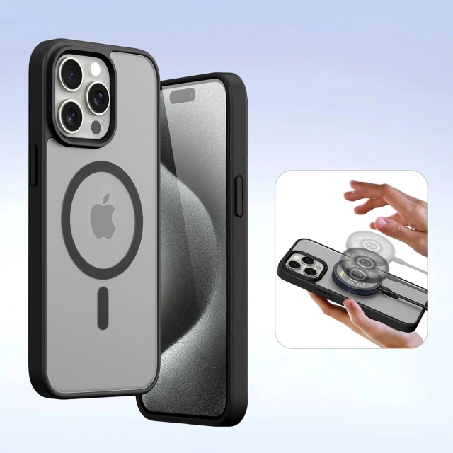 Kožené puzdro Wallet Mag pre iPhone 15 Pro Max Dux Ducis Lawa, čierne