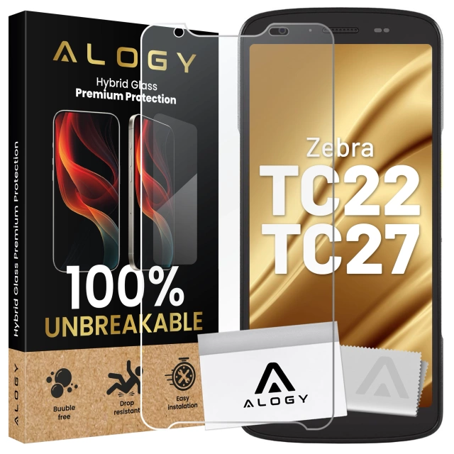 Bruchsicheres 9H-Hybridglas für Zebra TC22/TC27, vollflächig flach, flexibel und widerstandsfähig, Alogy FlexiGlass™ Volltransparent