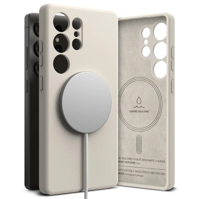 Silikónový kryt na Samsung Galaxy S25 Ultra s kamenným krúžkom, magnetický, MagSafe.