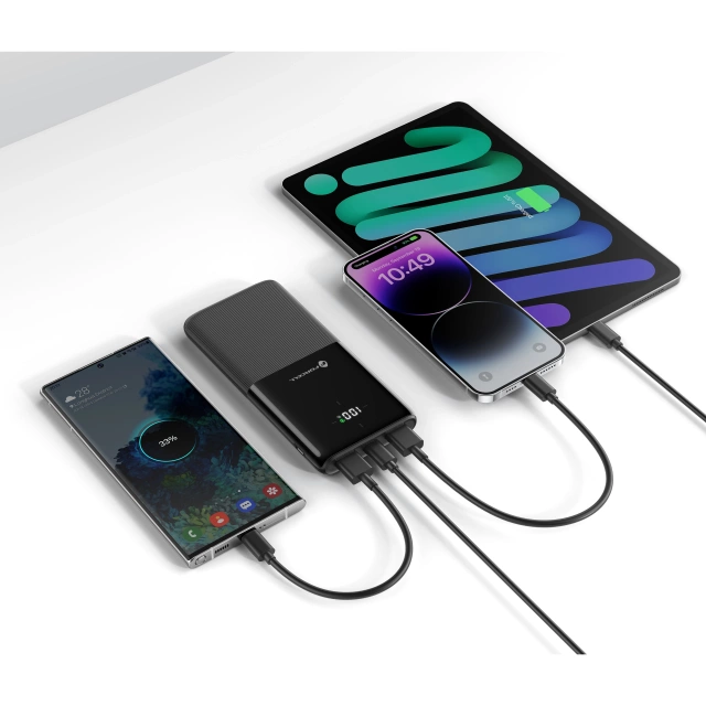 Powerbanka Forcell P10k1 10000mAh PD QC 3xUSB LED Slim černá