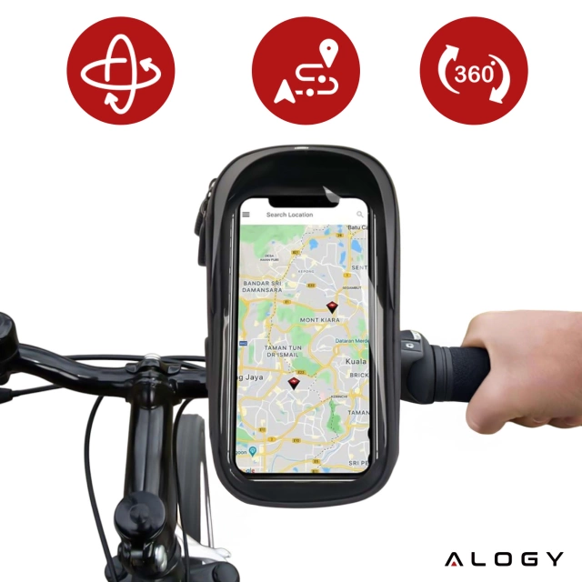 Tasche Wasserdichte Fahrradtasche für Telefon 6,4 Zoll Lenkerhalter 0,5 l Alogy Schwarz