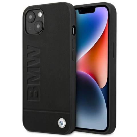 Pouzdro na telefon BMW BMHCP14MSLLBK pro Apple iPhone 14 Plus 6,7" černo/černé kožené razítko