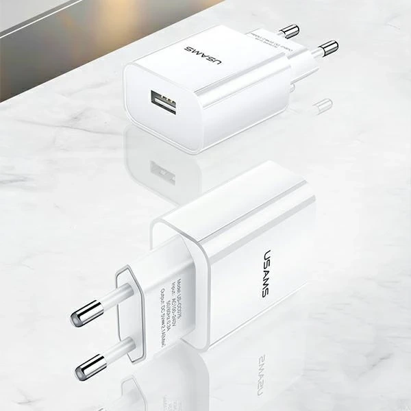 USAMS Wandladegerät 1x USB T18 2.1A (nur Kopf) weiß/weiß Fast Charging CC075TC01