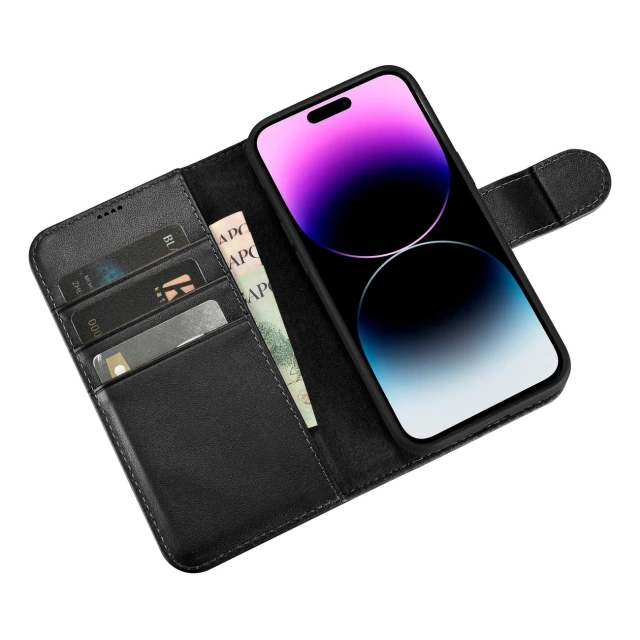 iCarer Wallet Case 2in1 Phone Case for iPhone 14 Pro Max Anti-RFID Leather Flip Cover Black