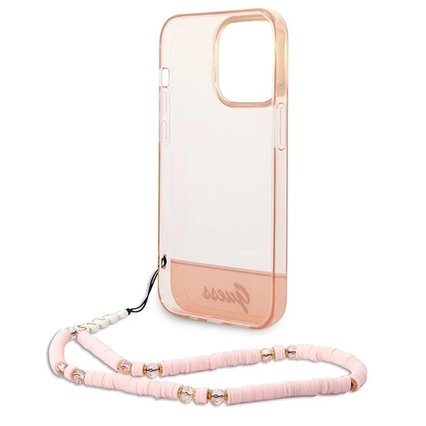 Etui Guess GUHCP14XHGCOHP für Apple iPhone 14 Pro Max 6,7" różowy/pink Hardcase Translucent Pearl Strap
