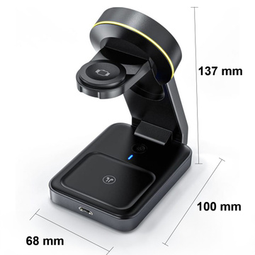 БЕЗДРОТОВИЙ ЗАРЯДНИЙ ПРИСТРІЙ TECH-PROTECT QI15W-A28 3IN1 МАГНІТНИЙ MAGSAFE ЧОРНИЙ