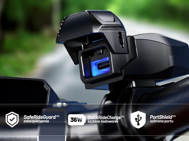 Kewig USB-C Motorcycle Charger 36W, QC Fast Charging, Waterproof IP65 with On/Off Switch and LED Backlight, Handlebar Mount, for Phone, Camera, Intercom – Black