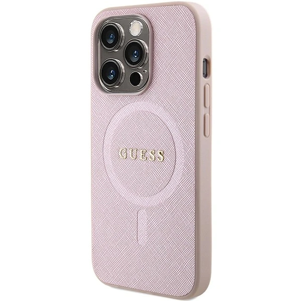 Guess GUHMP15LPSAHMCP Hülle für iPhone 15 Pro 6,1" Rot/Pink Saffiano MagSafe Hardcase