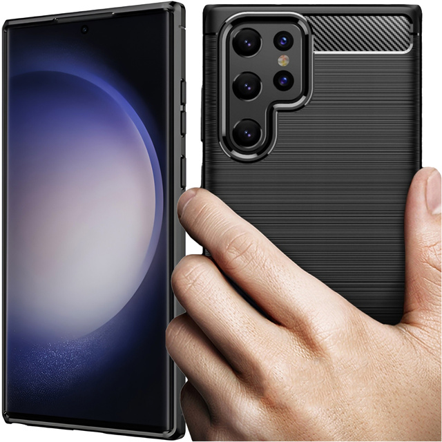Etui do Samsung Galaxy S24 Ultra pancerne plecki obudowa na telefon case Alogy Carbon Silicone czarne + Szkło