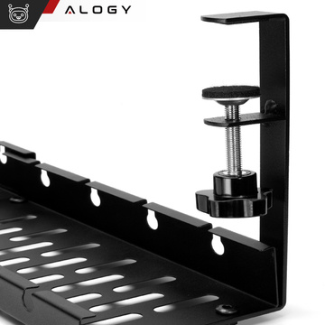 Cable organizer under the tabletop, adjustable shelf for cables, desk strip, aluminum holder Alogy Black