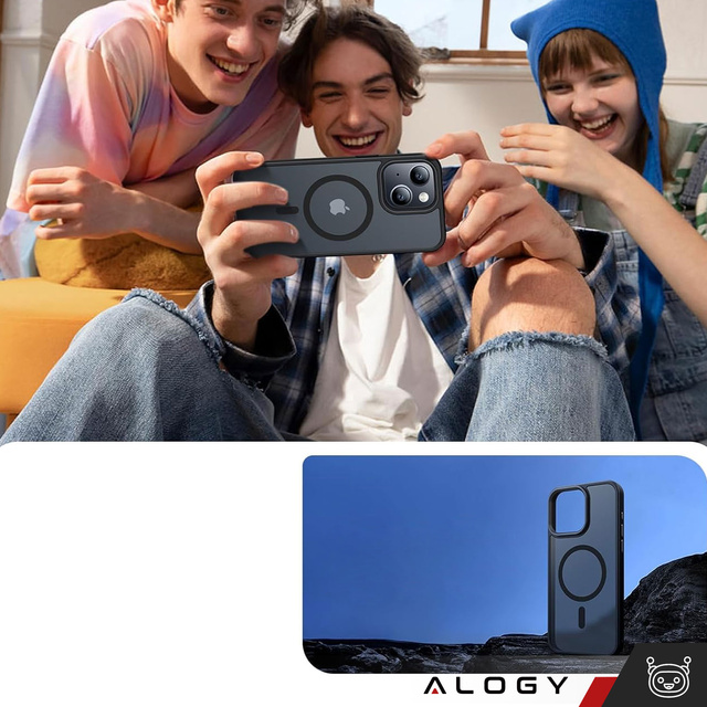 Case for iPhone 15 Plus MagSafe Matt Case Cover Matte Alogy Ring Armored Phone Case Black