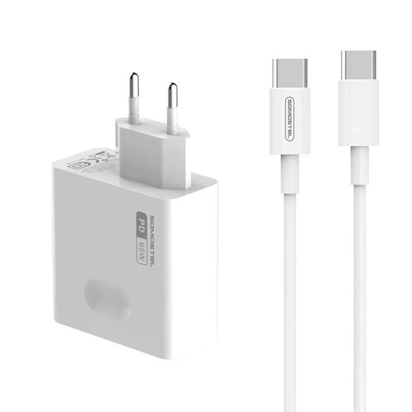 Nástenná nabíjačka 65W kábel Type-C to Type-C Somostel Power Deliver Q15 PD White