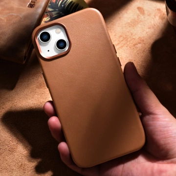 Kožený kryt iCarer Case pro iPhone 14 Plus Hnědý (kompatibilní s MagSafe)