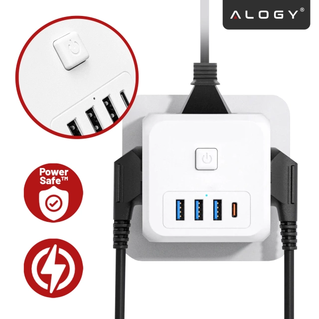 Network splitter splitter Charger adapter thief 3 sockets EU 3x USB USB-C C 7in1 Alogy White