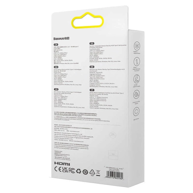 Концентратор 8w1 Baseus StarJoy Series, USB-C до HDMI 3 x USB 3.1 USB-C PD RJ45 microSD/SD