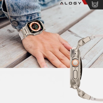 Alogy Luxusný kovový remienok na náramok TPU pre Apple Watch 42/44/45/49 mm béžový
