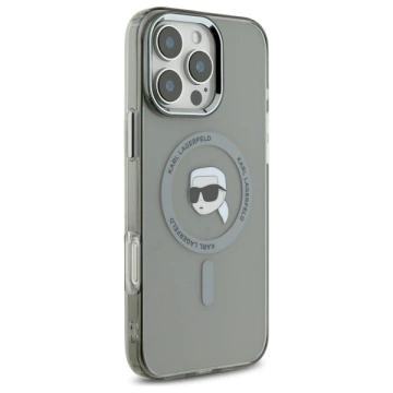 Karl Lagerfeld Hülle für iPhone 16 Pro Max 6,9" MagSafe Schwarzes Hardcase IML Metall Karl Head