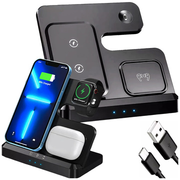 Bezdrátová indukční nabíječka Qi QC 3.0 3v1 Rychlá pro Apple iPhone Airpods Watch Nabíjecí stanice 15W černá