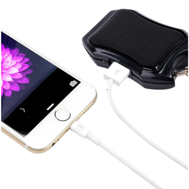 Solar Power Bank Power Bank with Flashlight 1200mAh Backpack Keychain Black