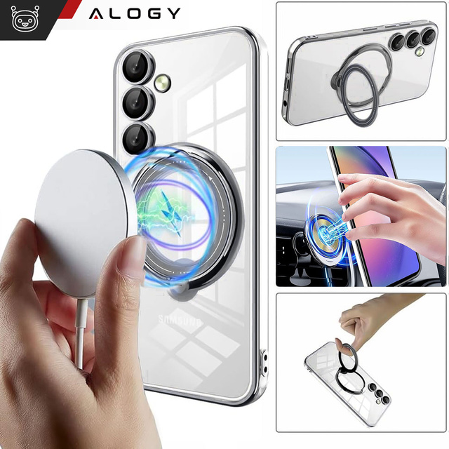 Чохол для Samsung Galaxy S24 Plus Magnetic Case Ring Mag Safe Clear Holder Magnet Alogy Black Transparent Qi Charger