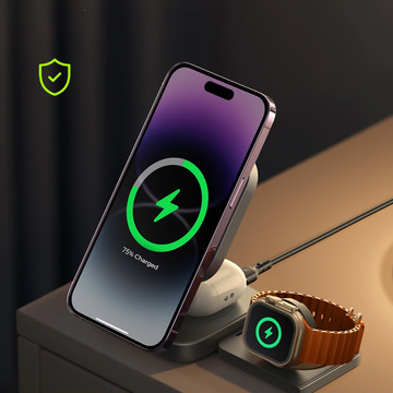 Qi Mag Safe 15W indukčná nabíjačka pre iPhone Apple Watch AirPods bezdrôtová dokovacia stanica 3v1 čierna