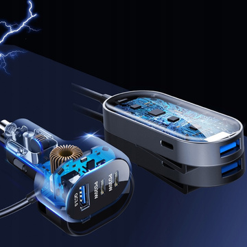 Автомобільний розгалужувач 100W сильний 6xUSB для телефону ноутбука планшета з 6 портами C79ACC USB-C Black