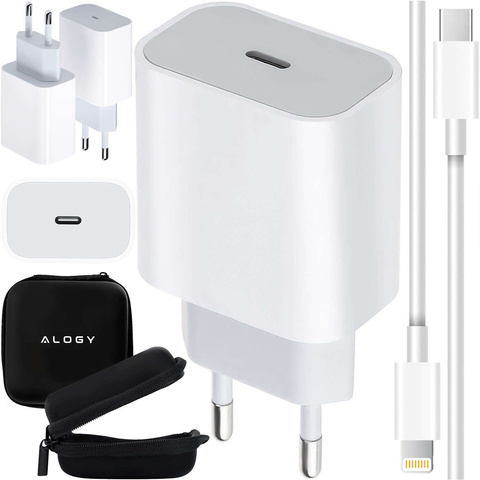 Alogy Wall Charger Fast USB-C PD 20W Lightning Cable 1m White Case