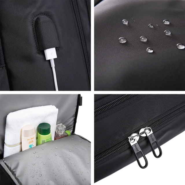 Bange wasserdichter Rucksack für 15,6-Zoll-Laptop, Stadtreisender, 45 x 30 x 16 cm, für Arbeit, Flugzeug, Herren, Damen, mit USB-Anschluss Schwarz