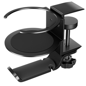 2-in-1-Schreibtisch-Organizer-Halter für Tassen, Kopfhörer, Kabel, Schreibtisch, Aluminiumständer, Kleiderbügelhaken, Alogy, Schwarz